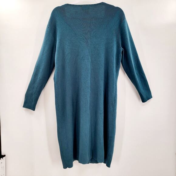 Vintage Coldwater Creek Teal Button-Up Knit Duster Cardigan Womens Size Petite M - Picture 2 of 6